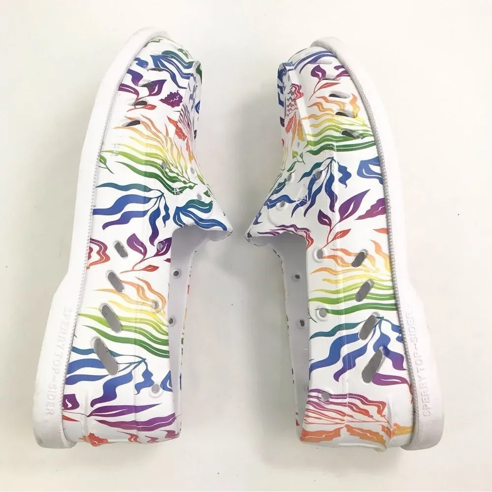 Sperry TopSider White Multicolor Tropical Rainbow Pride Unisex Floater Loafers